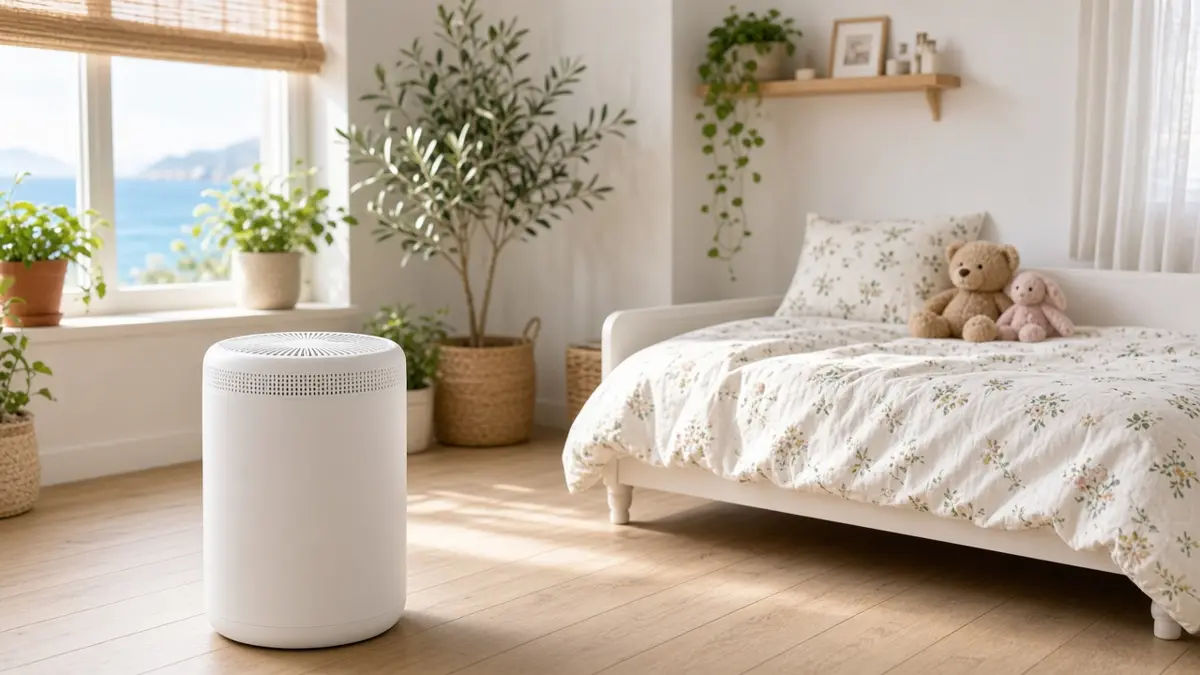 Purificador de aire en un dormitorio
