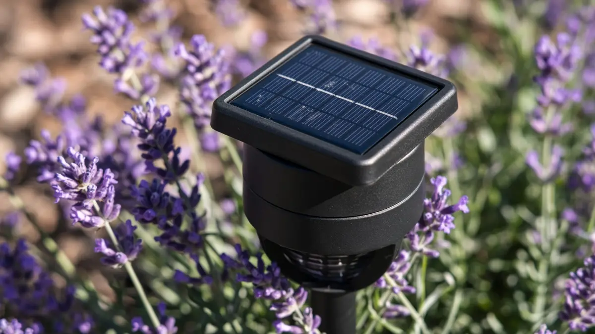 Panel solar de una baliza de jardín al sol